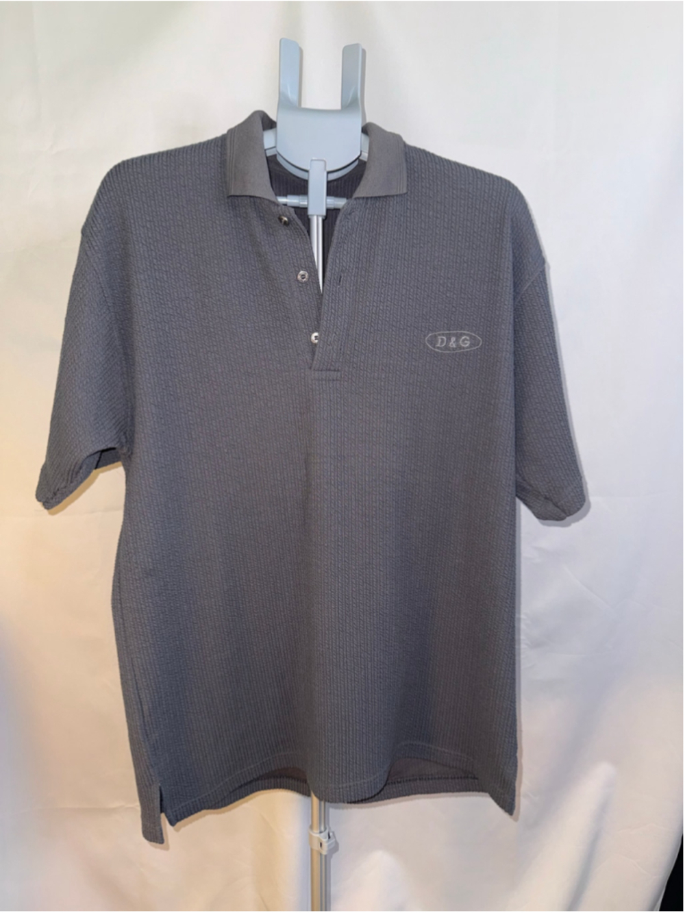 Men's D&G Polo Shirt Size L Grey Textured Knit